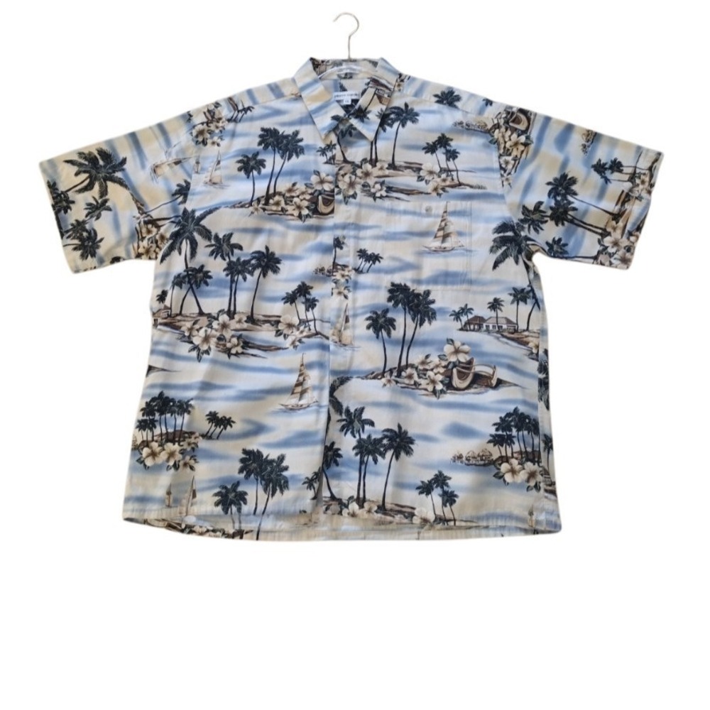 Pierre Cardin Button Up Shirt Men's XXL Floral Hawaiian Travel Short Sleeves